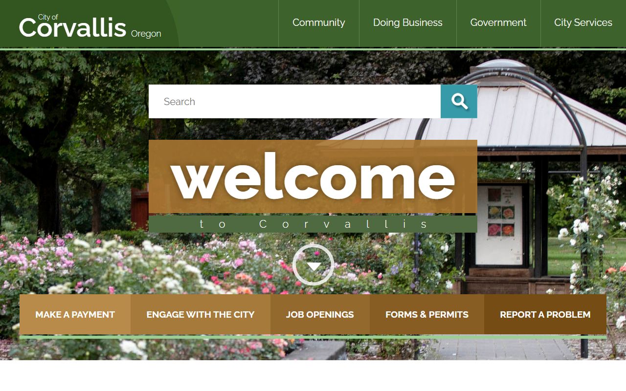 City of Corvallis main website with links to city departments and services