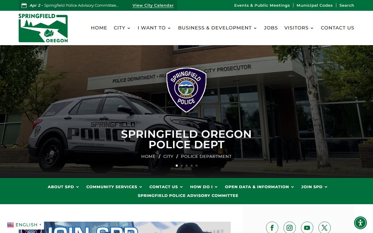 Springfield Police Department main page with department information