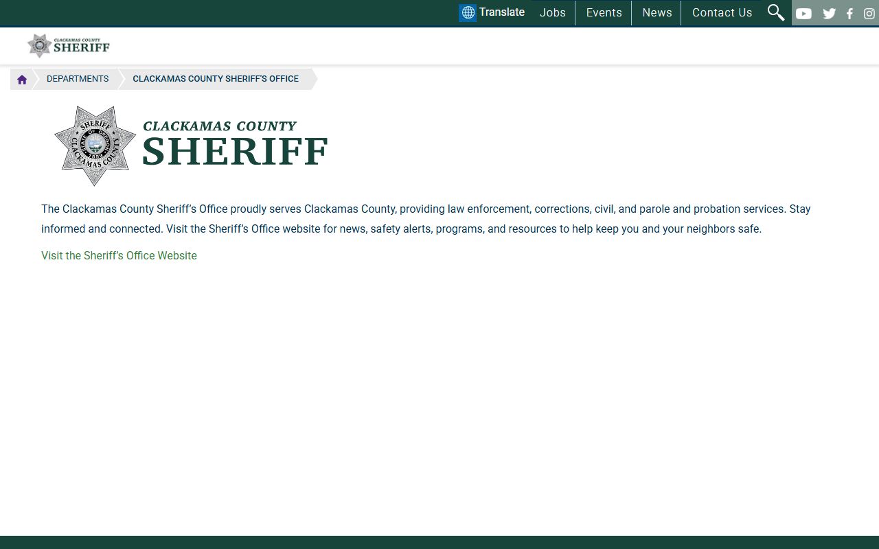 Clackamas County Sheriff's Office main website page for finding recent arrest records