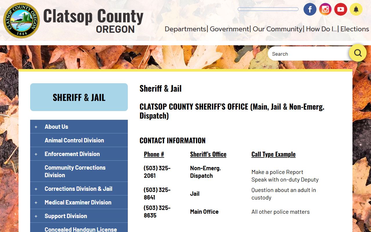 Clatsop County Sheriff's Office main website for public records and recent arrests