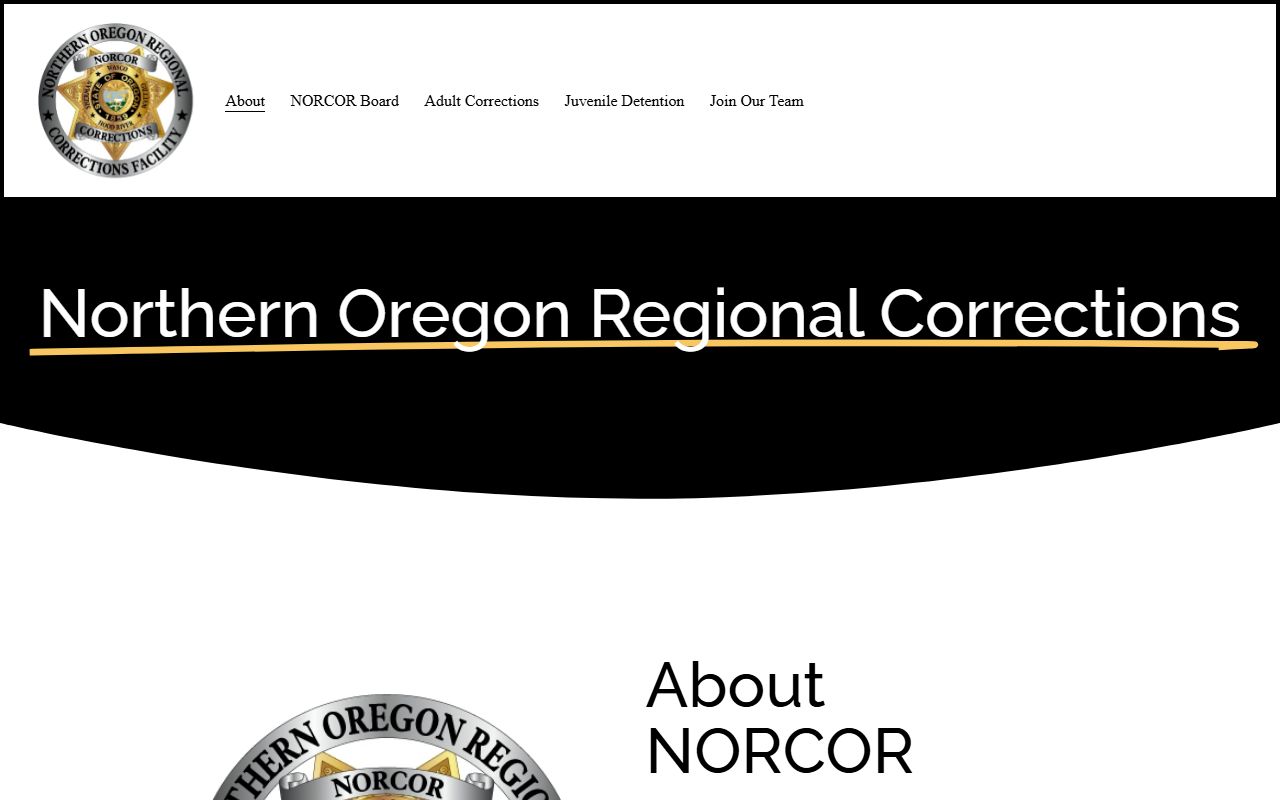 NORCOR regional jail website main page for Hood River County booking records