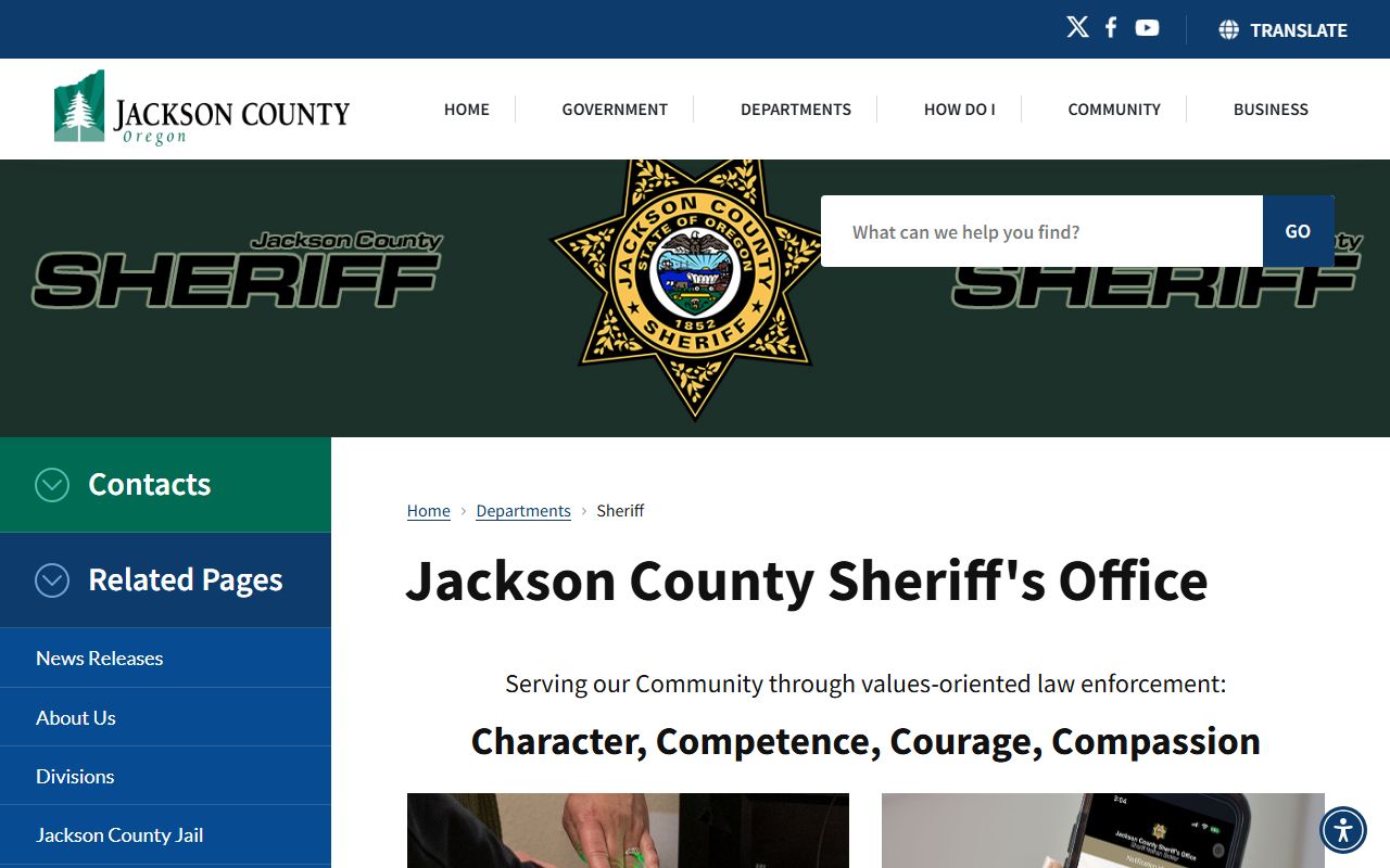 Jackson County Sheriff's Office website main page for recent arrests and booking records