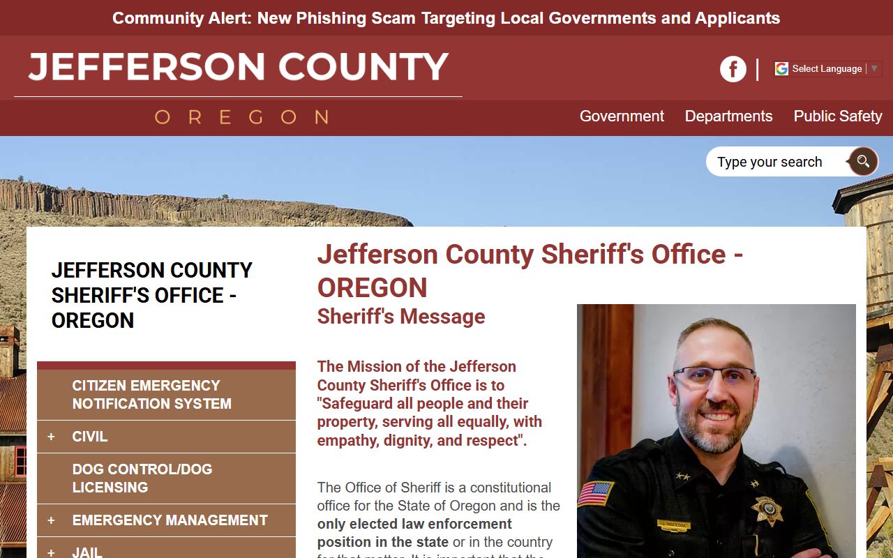 Jefferson County Sheriff's Office website main page for recent arrests and booking data