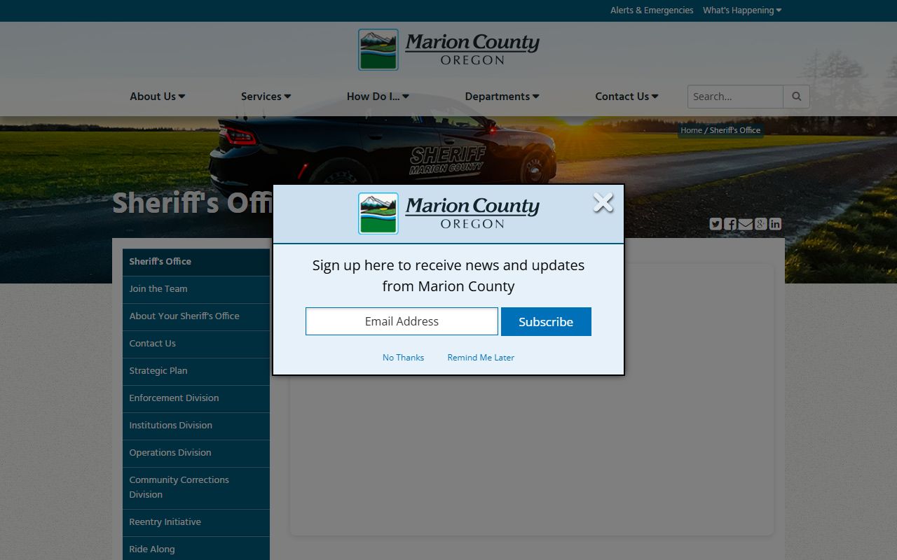 Marion County Sheriff Office main website with links to jail information and law enforcement services in Salem Oregon