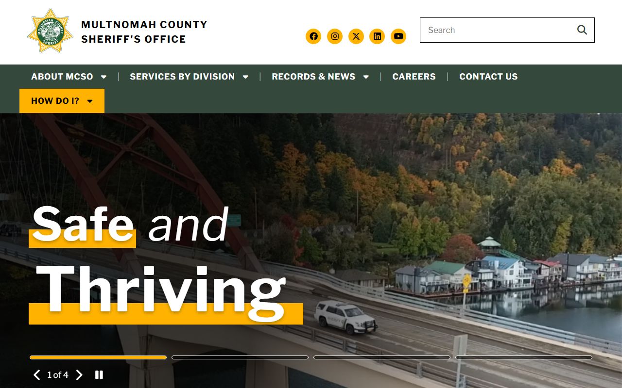 Multnomah County Sheriff's Office main website page for recent arrests and jail information