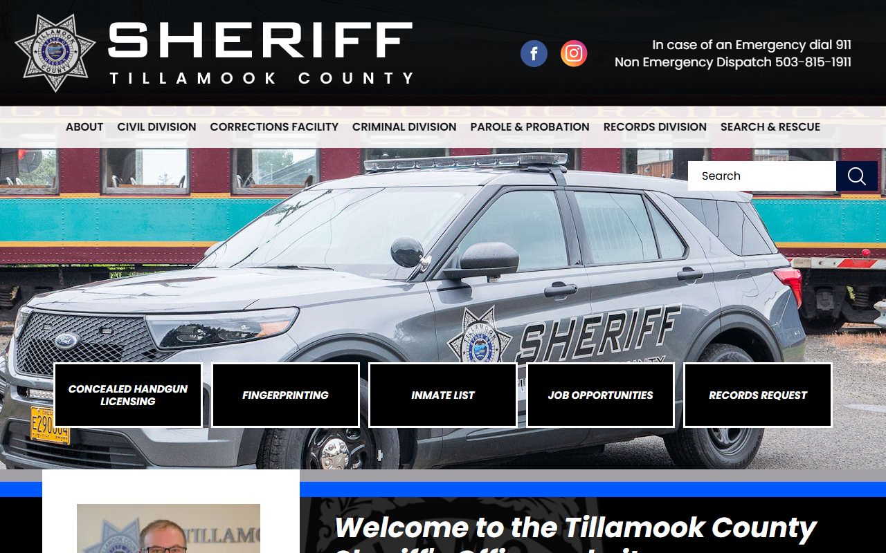 Tillamook County Sheriff's Office main website page for recent arrests and jail details