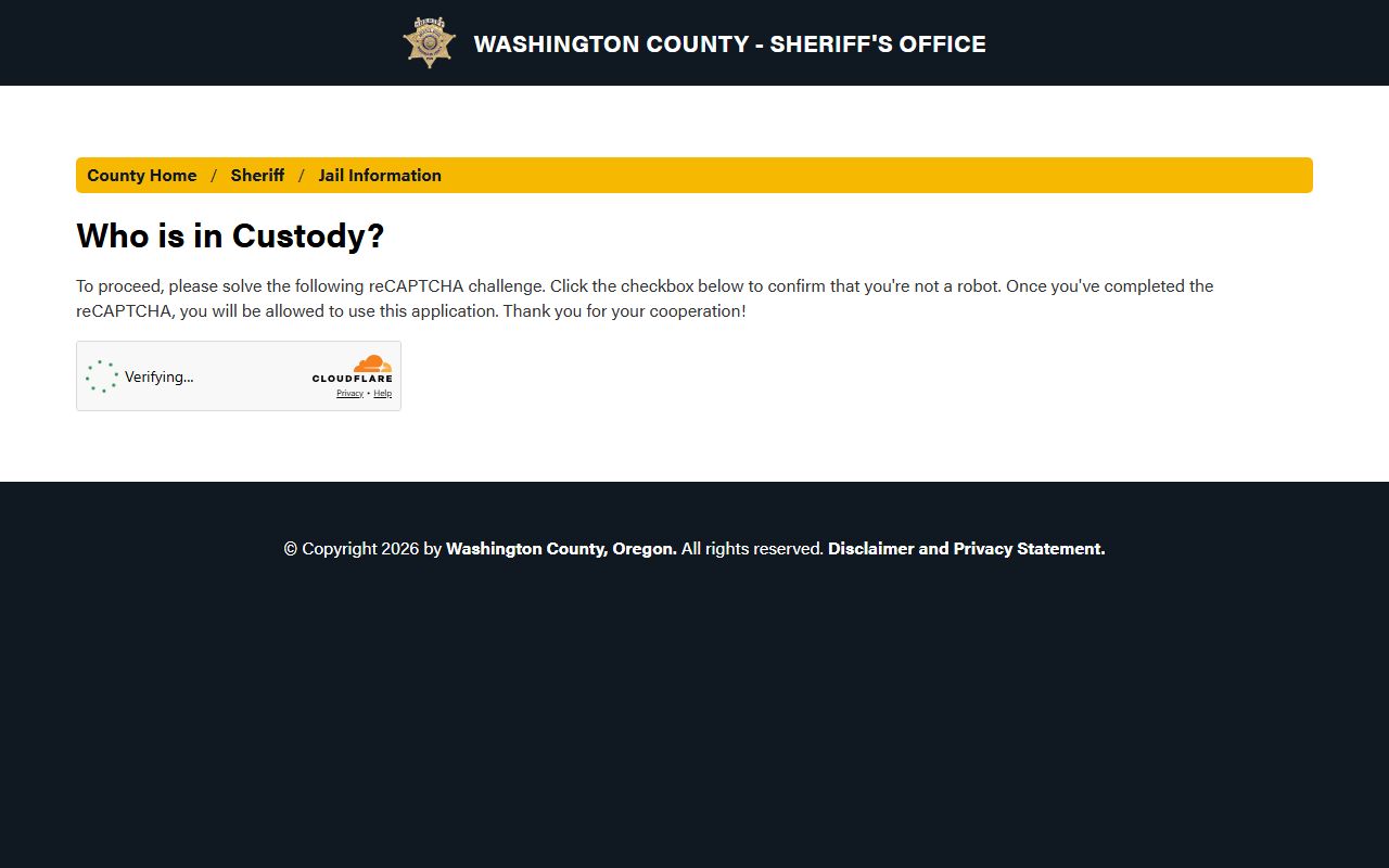 Washington County Who's in Custody jail roster showing current inmates and recent arrests