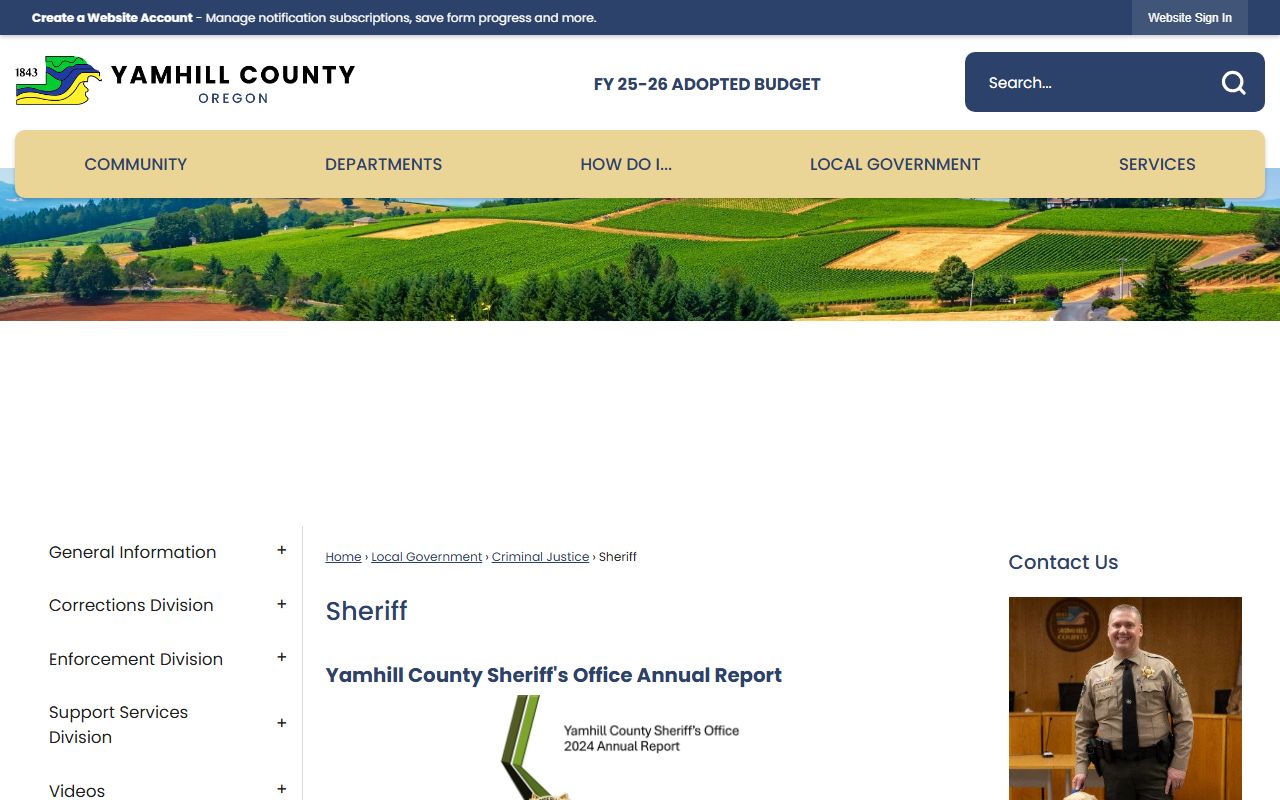 Yamhill County Sheriff main page showing arrest and jail information for Yamhill County recent arrests