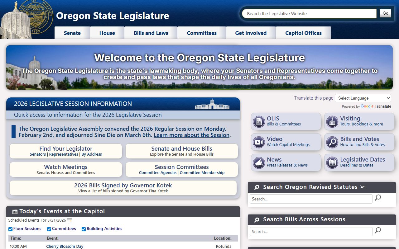 Oregon State Legislature website for recent arrest record statutes